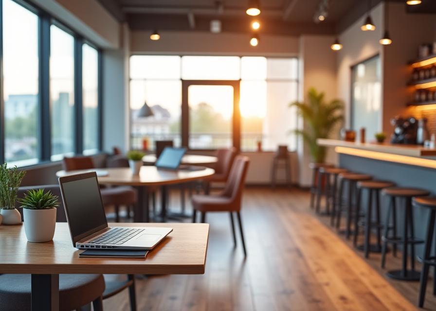 Literary coworking café with productive workspace for writers